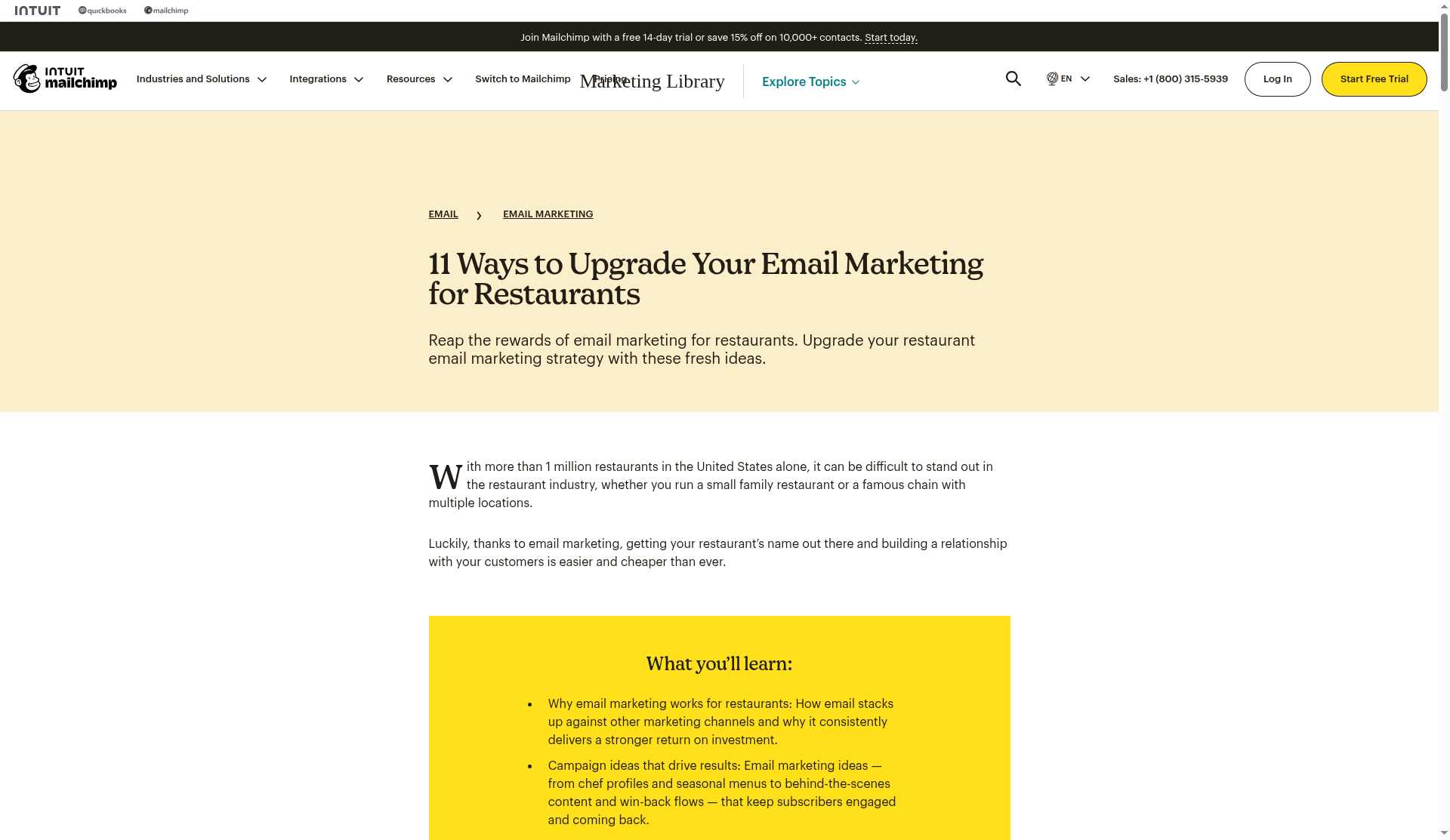 Constant Contact guide to email marketing for restaurants article screenshot