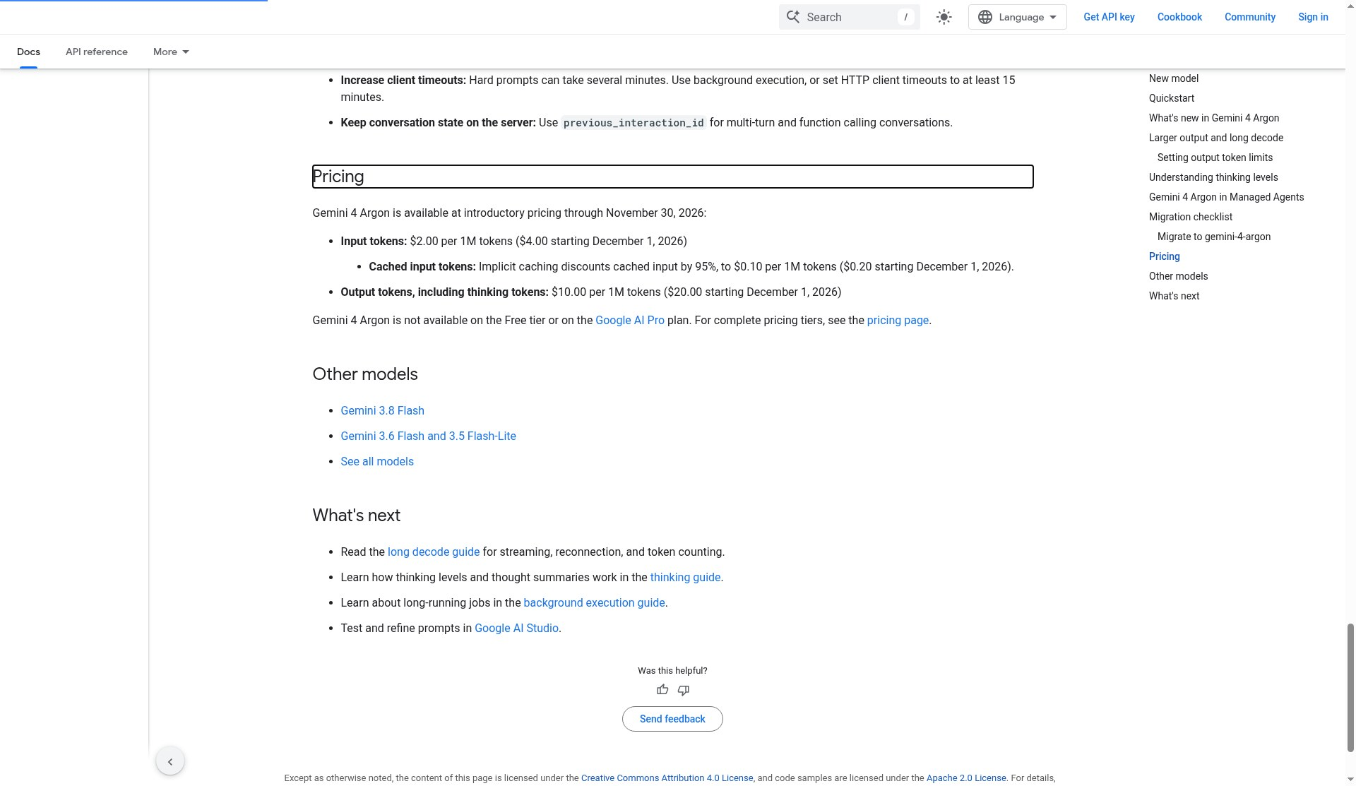 Screenshot: Gemini 4 Argon pricing on ai.google.dev