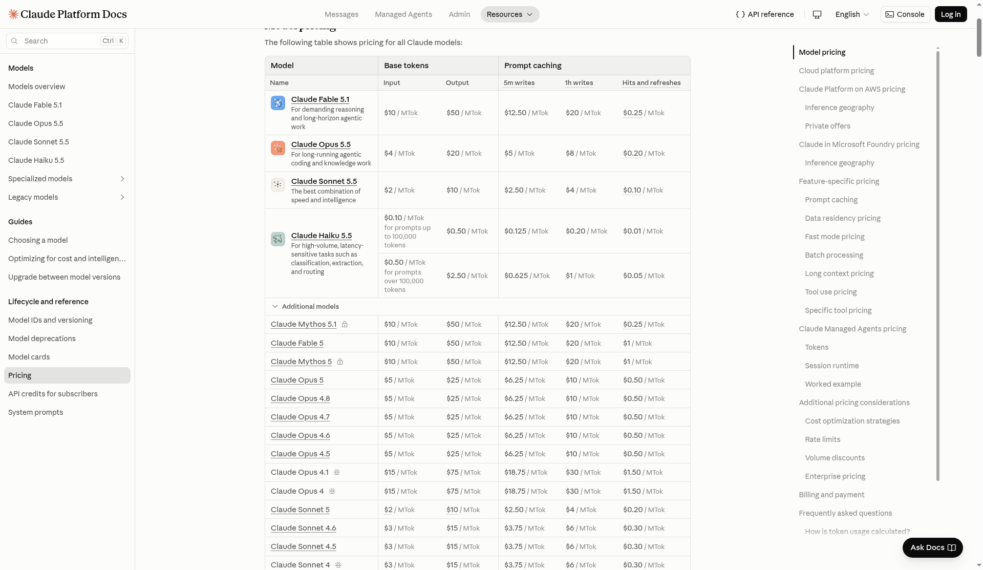 Anthropic Claude Platform pricing documentation for Claude Haiku 5.5 token tiers