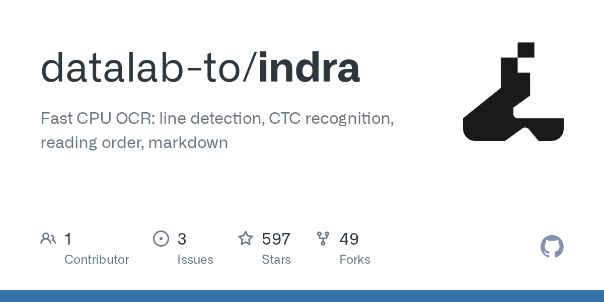 GitHub repository page screenshot for datalab-to/indra