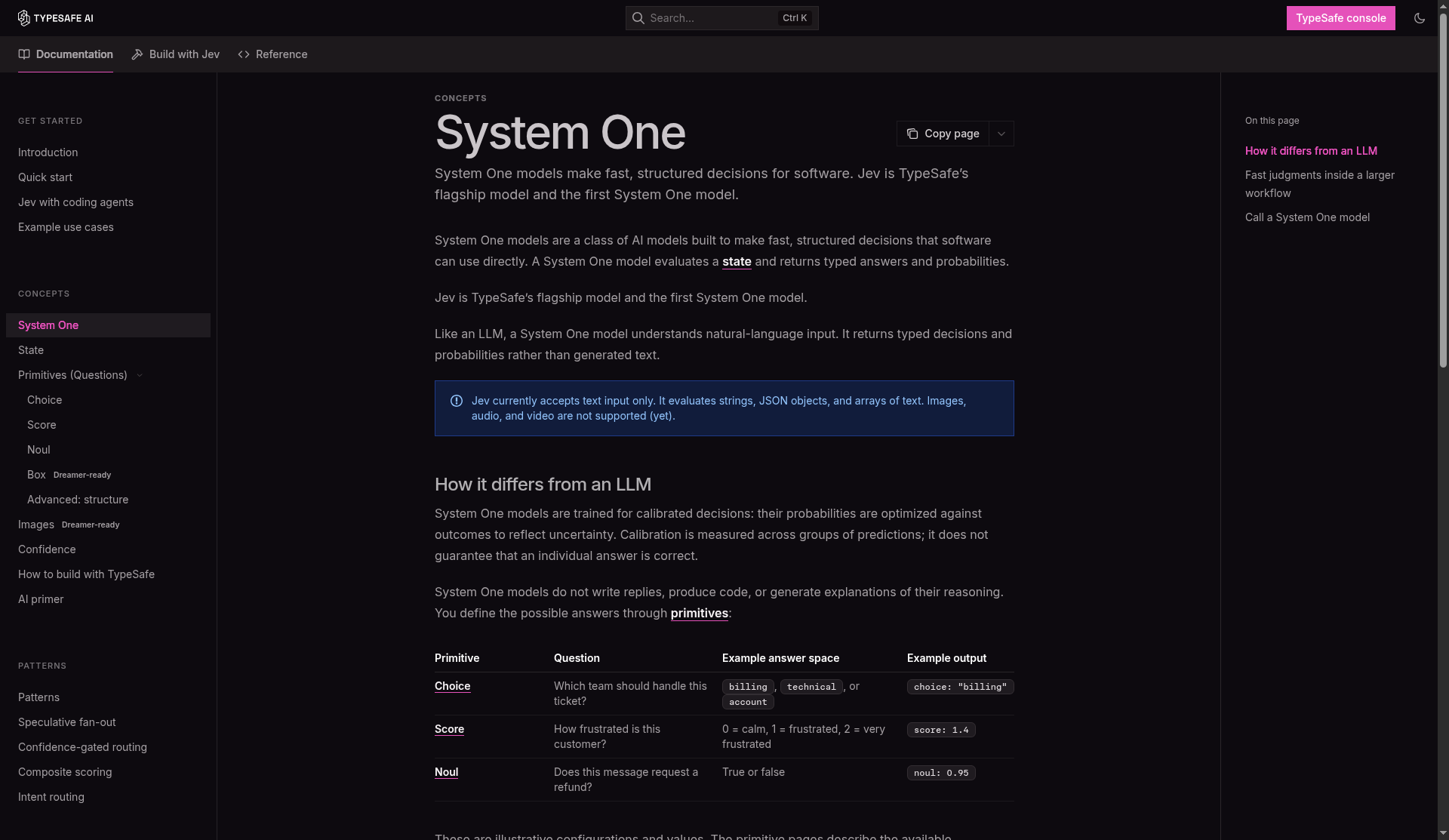 Jev System One documentation visual from TypeSafe official docs