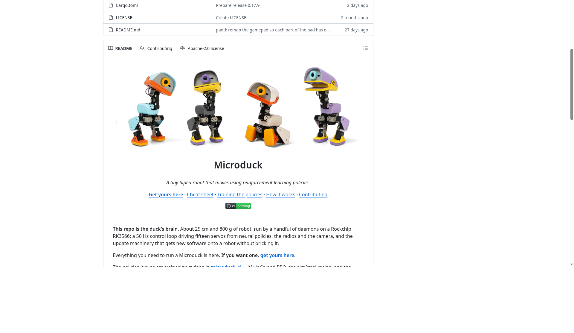 Official pollen-robotics/microduck GitHub repository