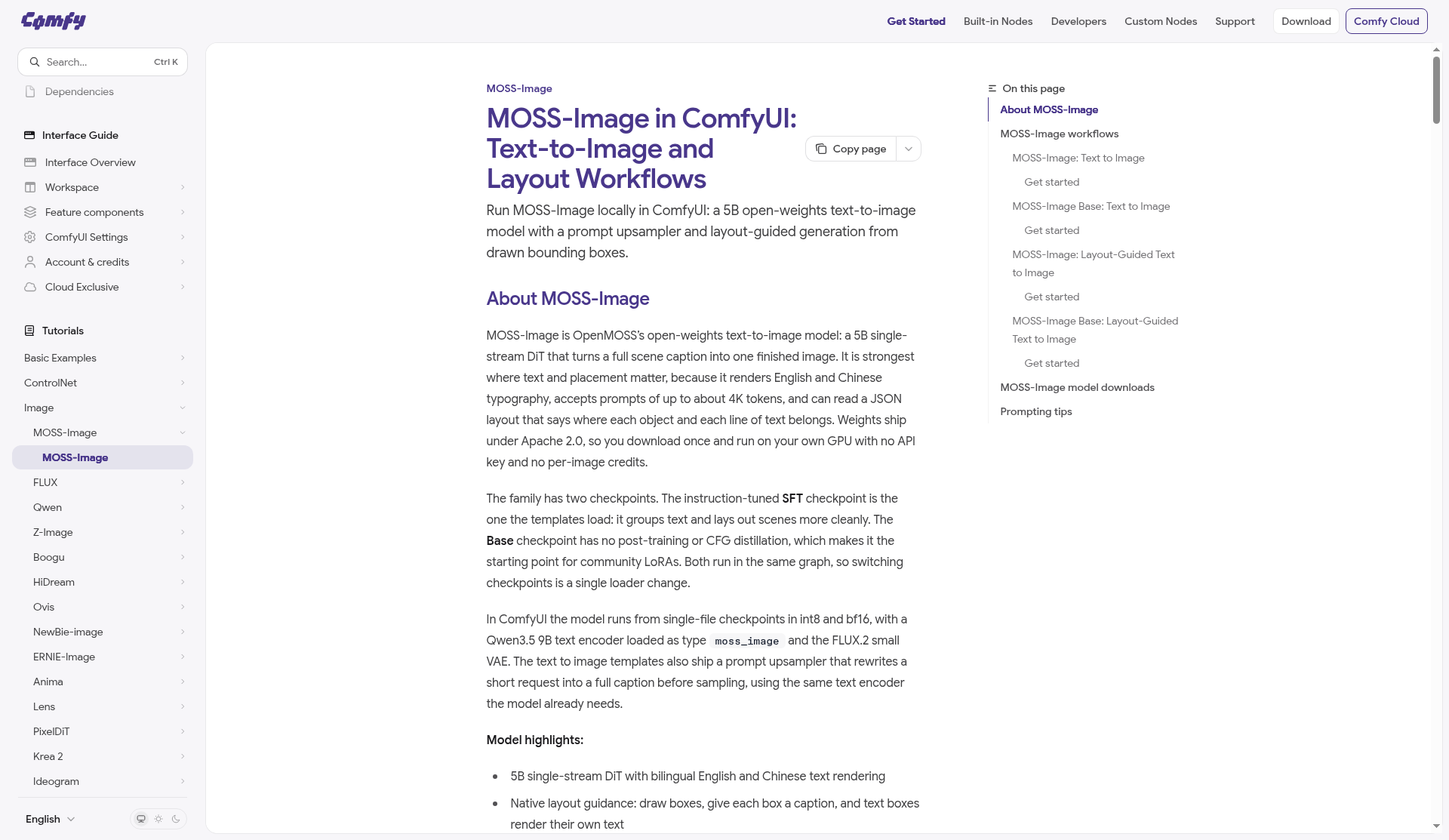 MOSS-Image model and layout example from OpenMOSS / ComfyUI official docs