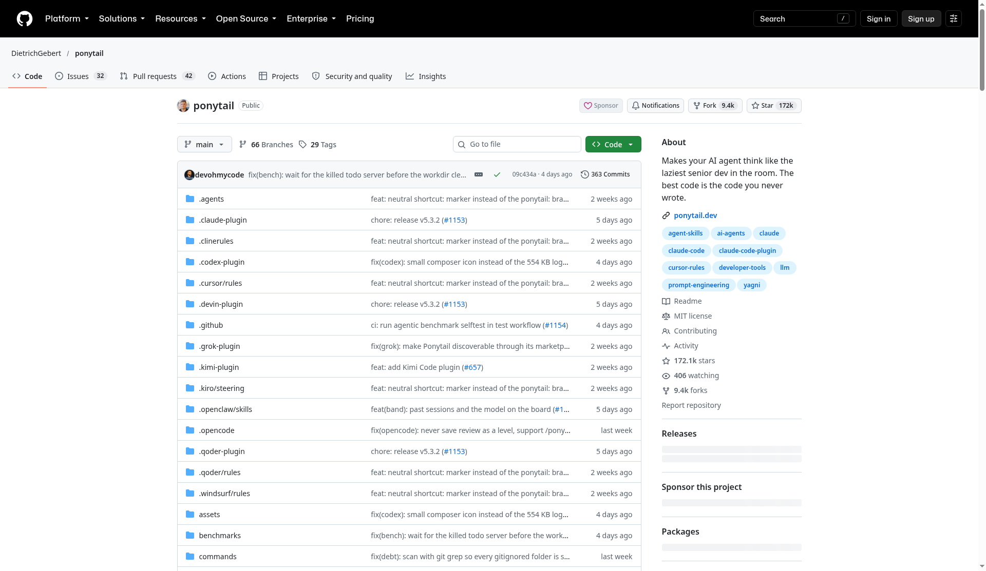 Ponytail GitHub repository page by DietrichGebert