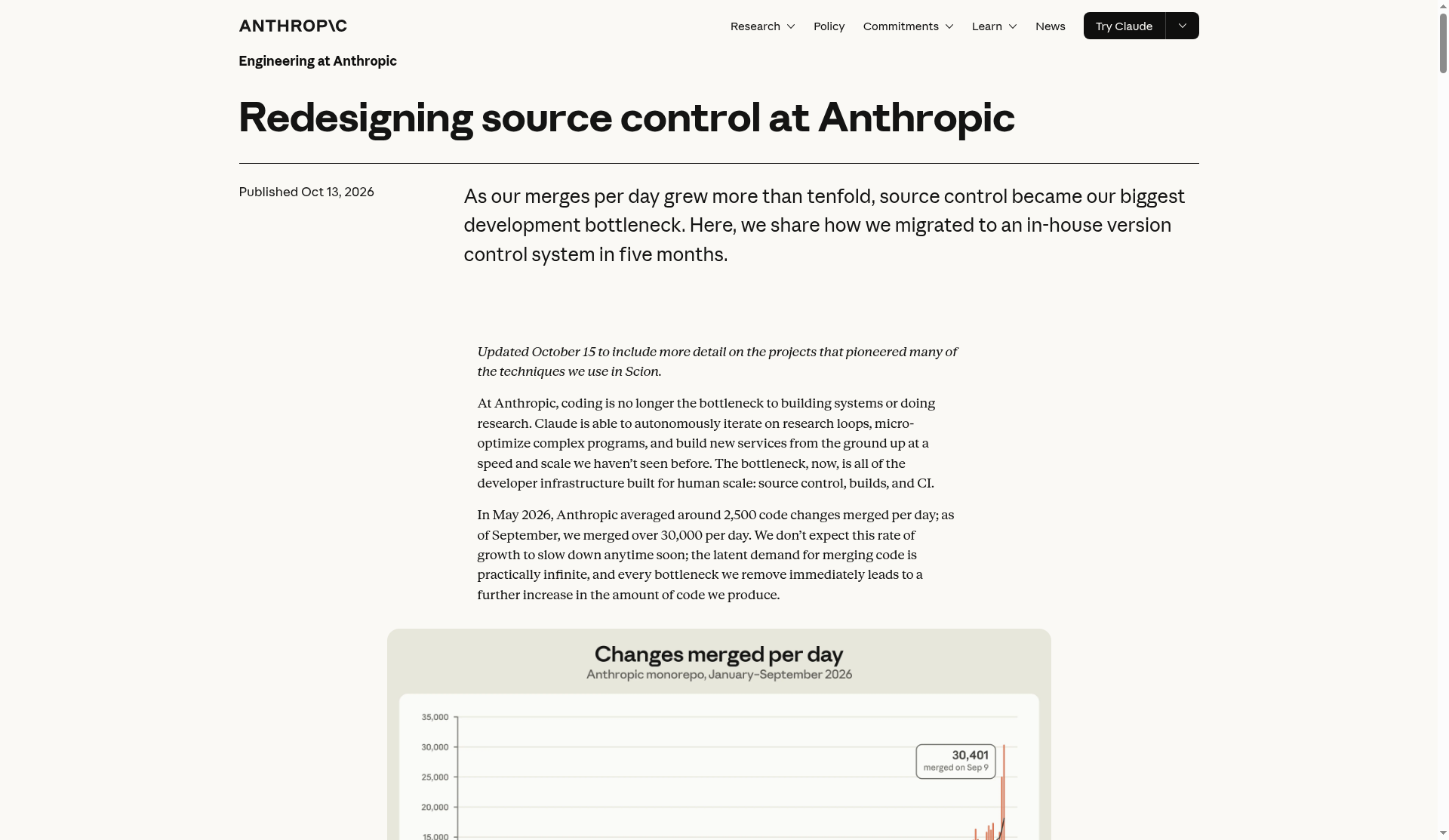 Official Anthropic engineering page: Redesigning source control at Anthropic (Scion)