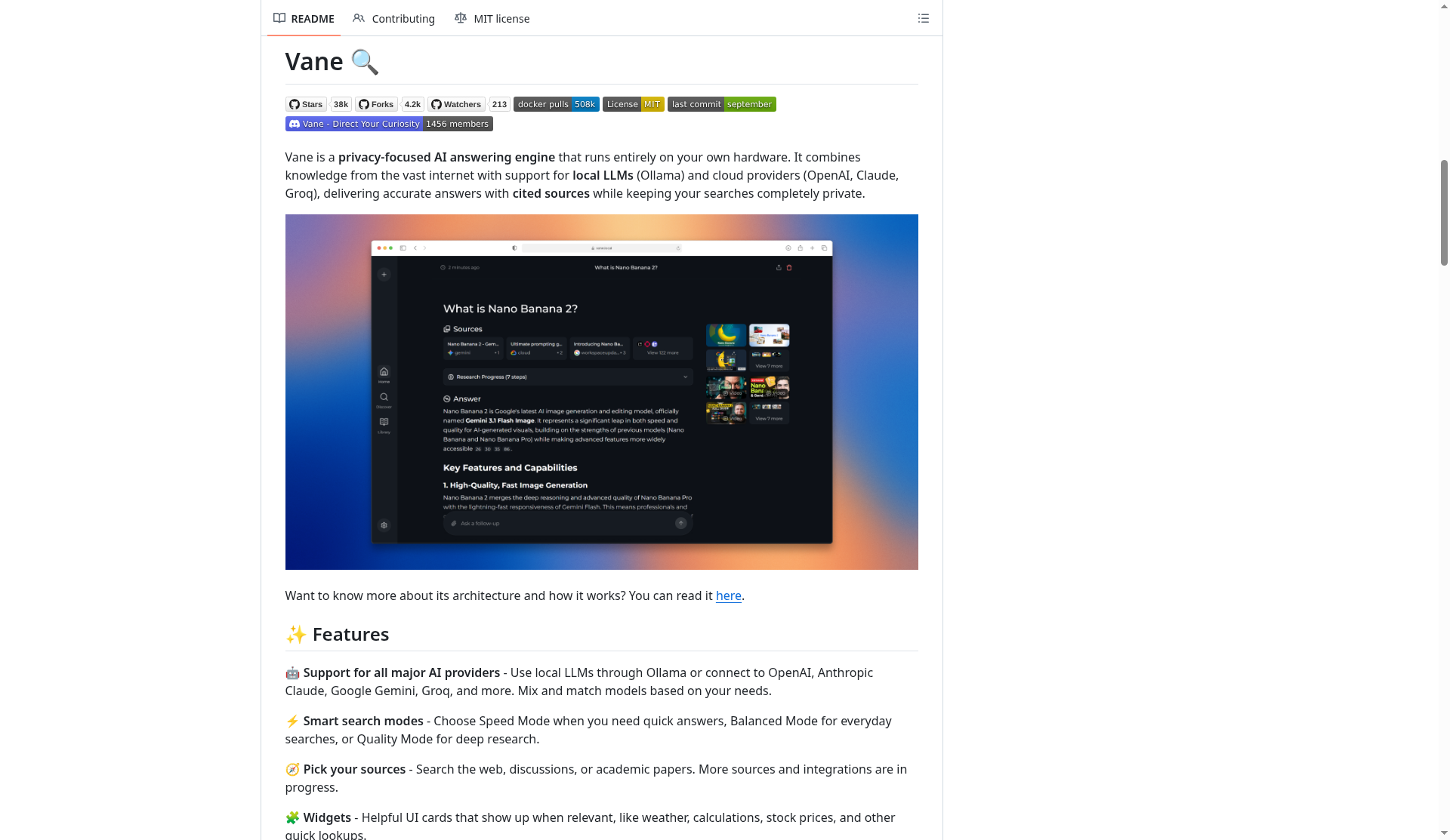 Vane Docker Hub or local UI setup screen screenshot